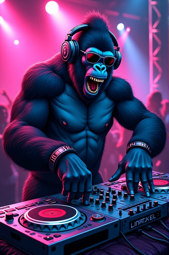 Illustration of a gorilla enjoying DJing
