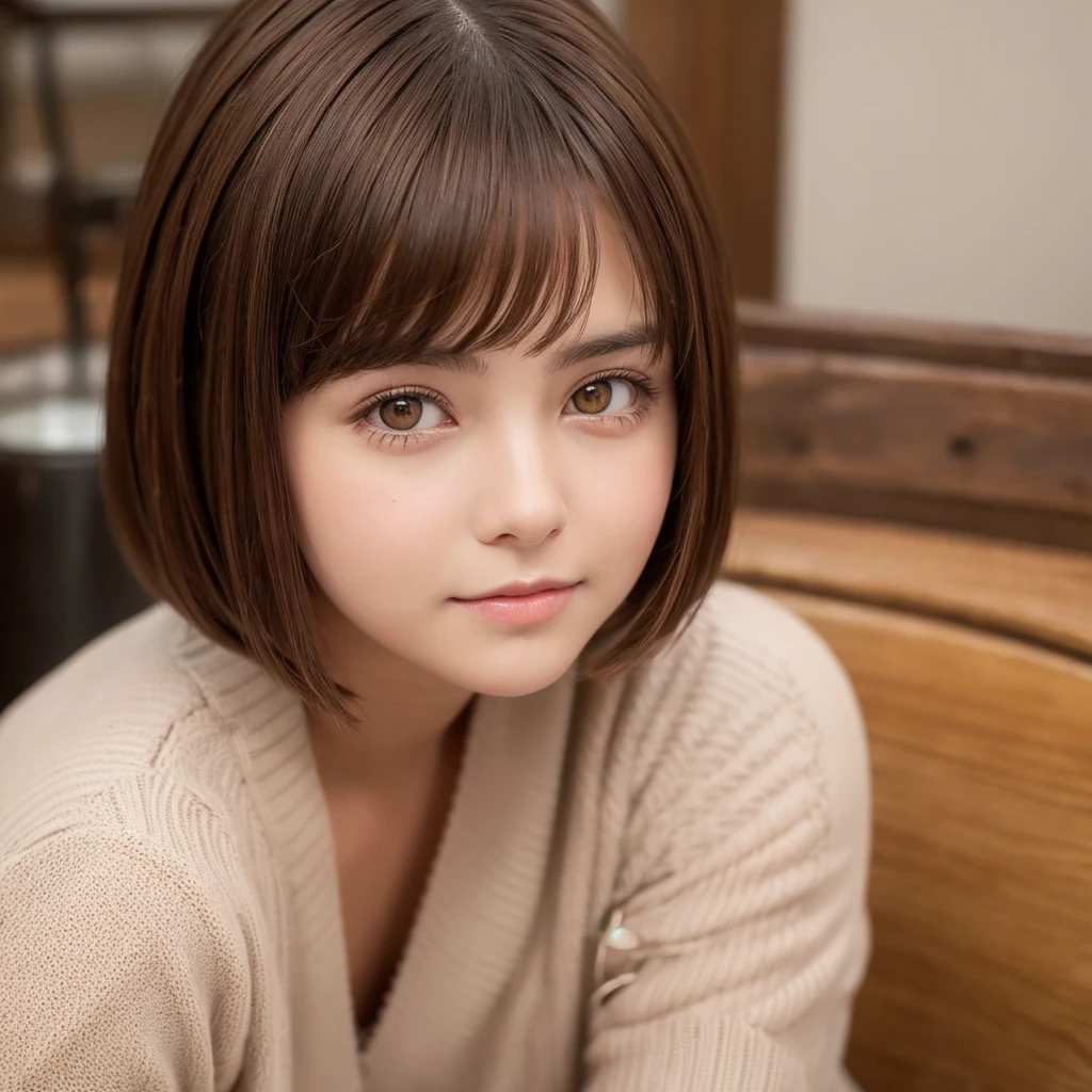 Brown shorthair　A cute woman who looks like Anna Morisige　Eyes are plump