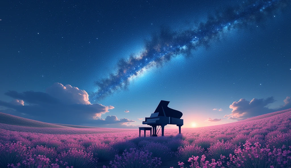 「Starry Skyの下、グランドpianoが置かれたFlower Field、青いグランドpiano、Milky Way Galaxy、Fantastic landscape」
「グランドpiano、Starry Sky、planet、universe、Mysterious atmosphere、Digital Art」
「piano、Flower Field、Fantastic landscape、Silence、Lonely」