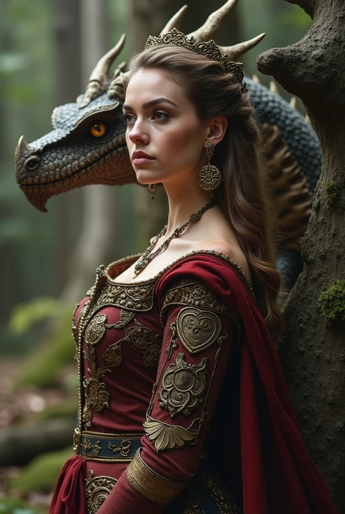 woman in medieval style and dragon