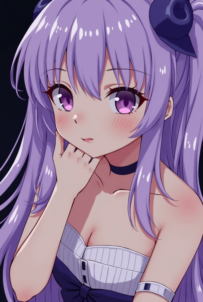 masterpiece、Very detailed、(1 girl in:1.2)、purple hair、strapless off the shoulder dress、big eye、a closeup、Mischievous smile、8k 、Ai hoshino、Live performance venue、Star Eyes nude