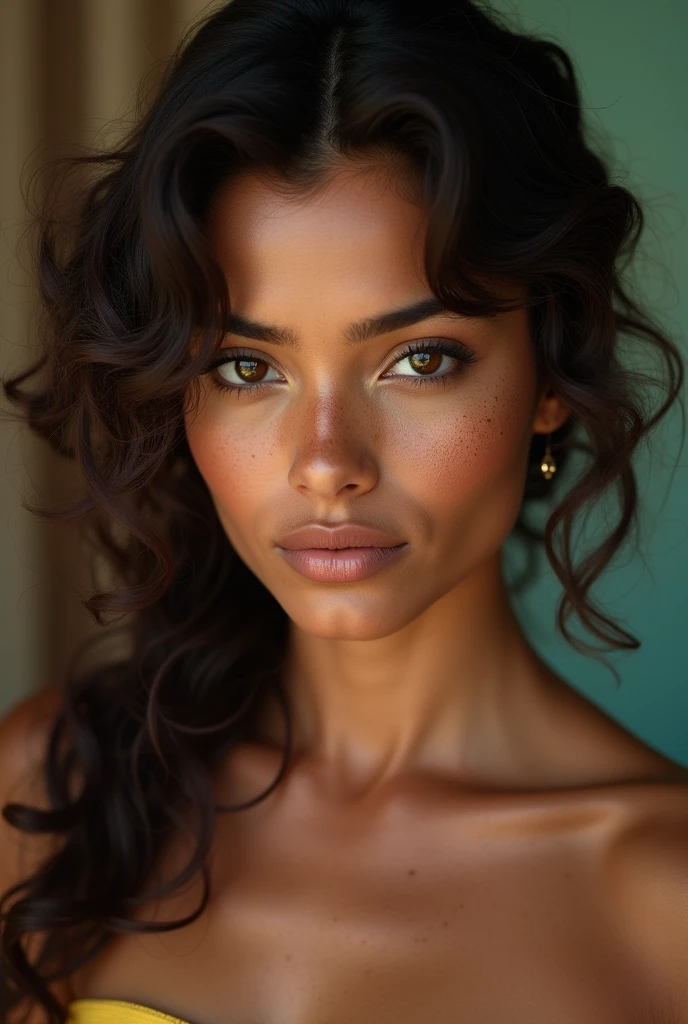 indian woman, naked, curly mullet, freckles, close-up, UHD, retina, masterpiece, accurate, anatomically correct, textured skin, super detail, high details, high quality, award winning, best quality, highres