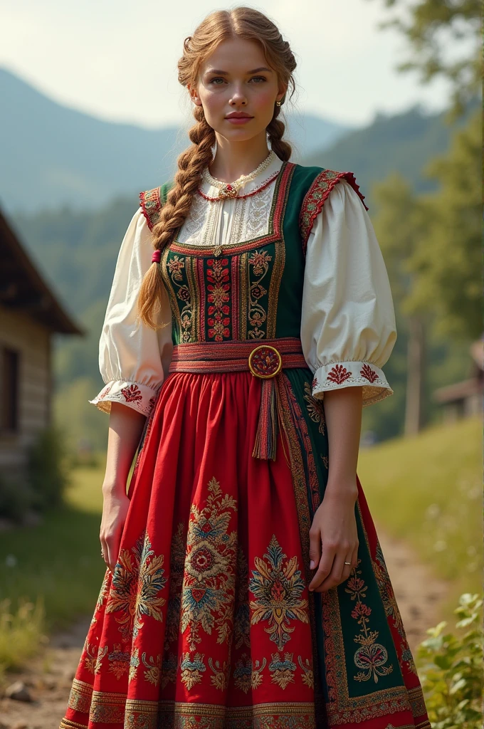 dressed in the colours of traditional Polish costume 