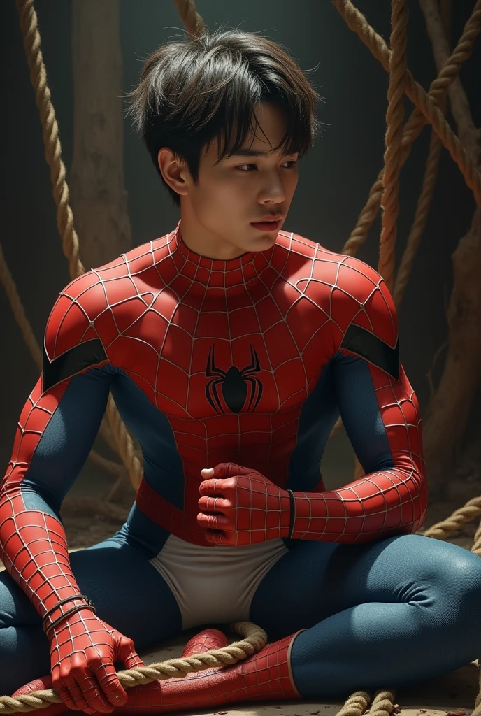 上半身裸で紺色の下着を身につけた18歳のスリムなHandsome, Completely tangled in rope on table,((Highest quality、8k、masterpiece:1.3))、Inside the old castle、Spiderman stripped naked、Scream、Hell torments、Severe torture、Stick is thrust into the anus、The testicles are crushed、邪悪なmaleに虐められるスパイダーマン、Big penis、Handsome、世界一の美male子、股間が破れたSpiderman Suit、White briefs visible、White underwear、I can see、Beautiful 18 year old boy、Boy with a beautiful face、The most beautiful boy in the world、Handsome Japan Boys、Looks like Sota Fukushi、Similar to Kentaro Sakaguchi、Abdominal muscles、Dark brown hair、(Falling、Spread your legs:1.2)、Ultra detailed face、Highly detailed lips、Detailed eyes、double eyelid、Touching the groin、Spiderman Suit、male、male性、Sleeping half naked、Suffer from intense pain、Crying with a big mouth open、Scream、Hell torments、Severe torture、Stick is thrust into the anus、The testicles are crushed、