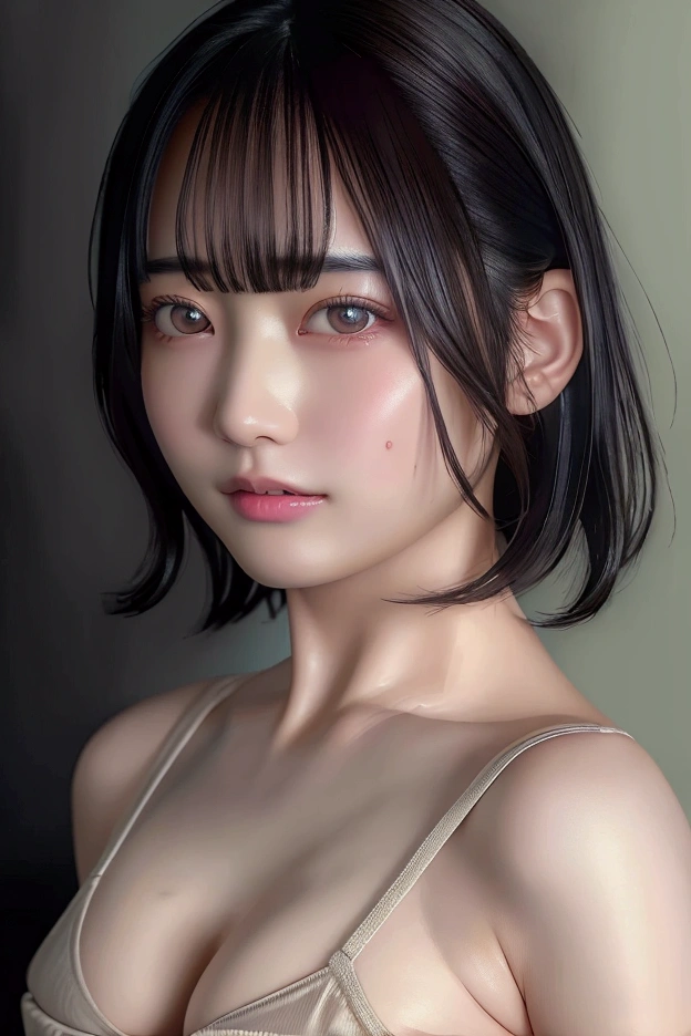 (Highest quality:1.4),(masterpiece:1.4),(Realistic:1.4),(Realistic:1.2),(超High resolution, RAW Photos:1.4),(High resolution, Very detailed:1.2),(8k:1.2),photograph,a photo of a dark-haired,Her hairstyle is a short bob with bangs...,One Girl,alone,(In underwear),((Upper Body:1.3))