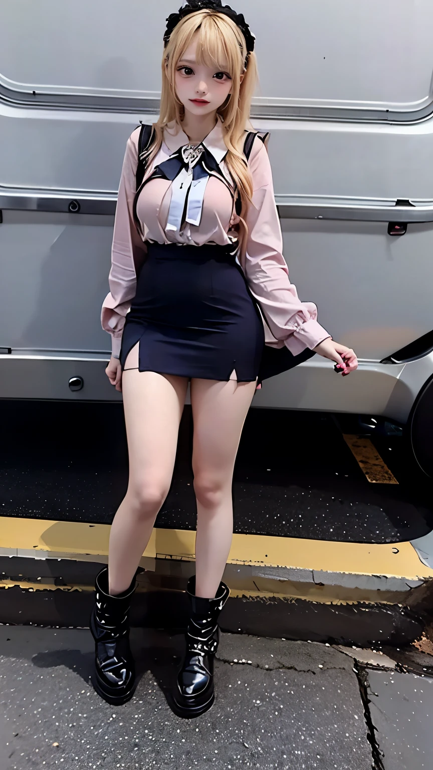 (Very delicate and beautiful:1.2)super model,,Big Breasts,Beautiful breasts,voluptuous,【bike shorts】,,Highest quality, High resolution, 8k,mini skirt,Blonde.boots.uniform.high school girl.Three Beauties