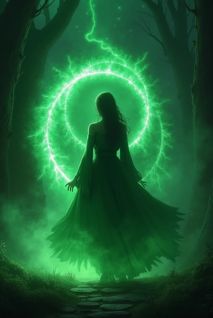 A powerful spell that creates a magical protective barrier.., A woman who uses green magic to summon a magical shield is perfect for a fantasy world...