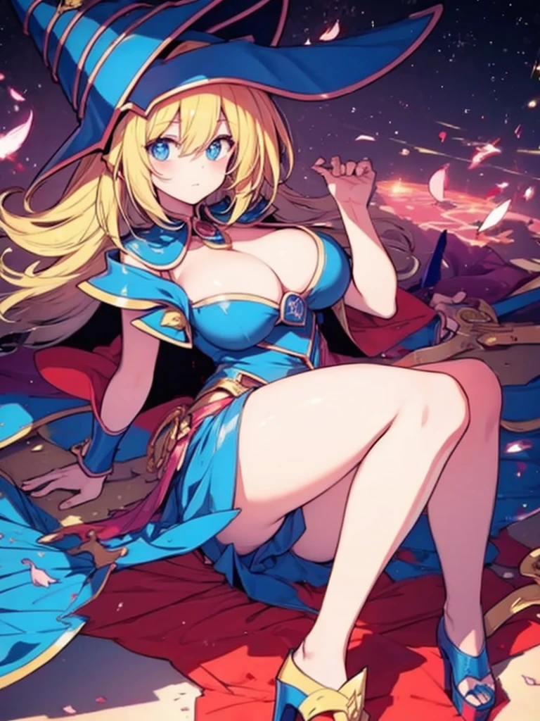 Dark magician girl in sexy open toe platform high heels sideways 