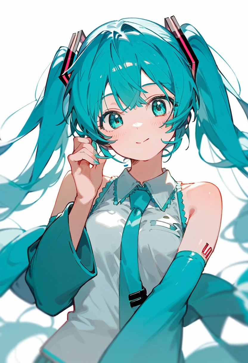 One girl、cute、Hatsune Miku、Bangs、Bangs that are too short because they&#39;ve been cut too short、Holding scissors in one hand、blush、Embarrassed、Angry、mirror越しで、mirror、White background