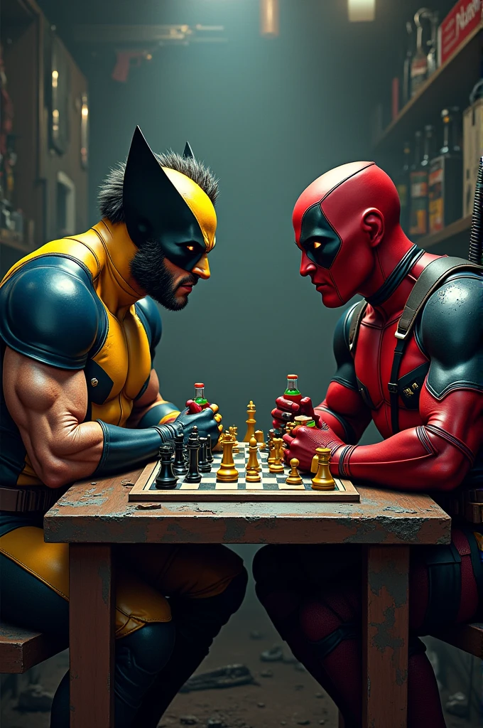 wolverine and deadpool playing chess