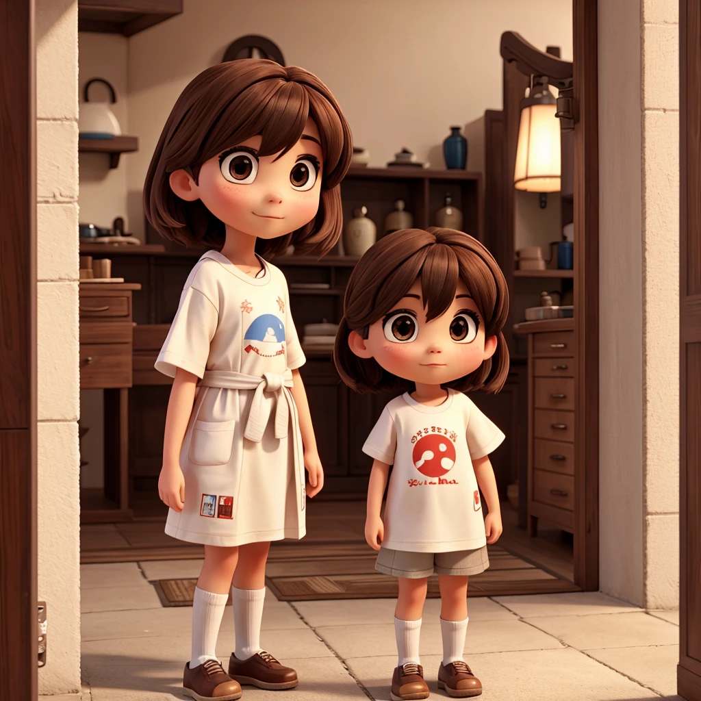 Brown bob hair A cute half-Japanese woman who looks like Anna Morisige Wide-eyed white T-shirt In the middle of the shirt Print frame