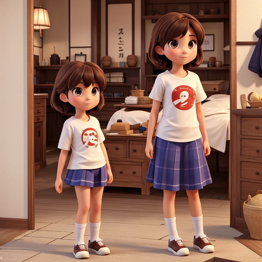 Brown bob hair A cute half-Japanese woman who looks like Anna Morisige Wide-eyed white T-shirt In the middle of the shirt Print frame
