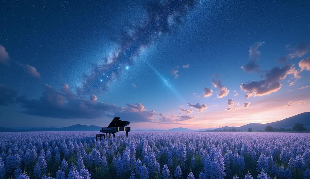 「Starry Skyの下、グランドpianoが置かれたFlower Field、青いグランドpiano、Milky Way Galaxy、Fantastic landscape」
「グランドpiano、Starry Sky、planet、universe、Mysterious atmosphere、Digital Art」
「piano、Flower Field、Fantastic landscape、Silence、Lonely」