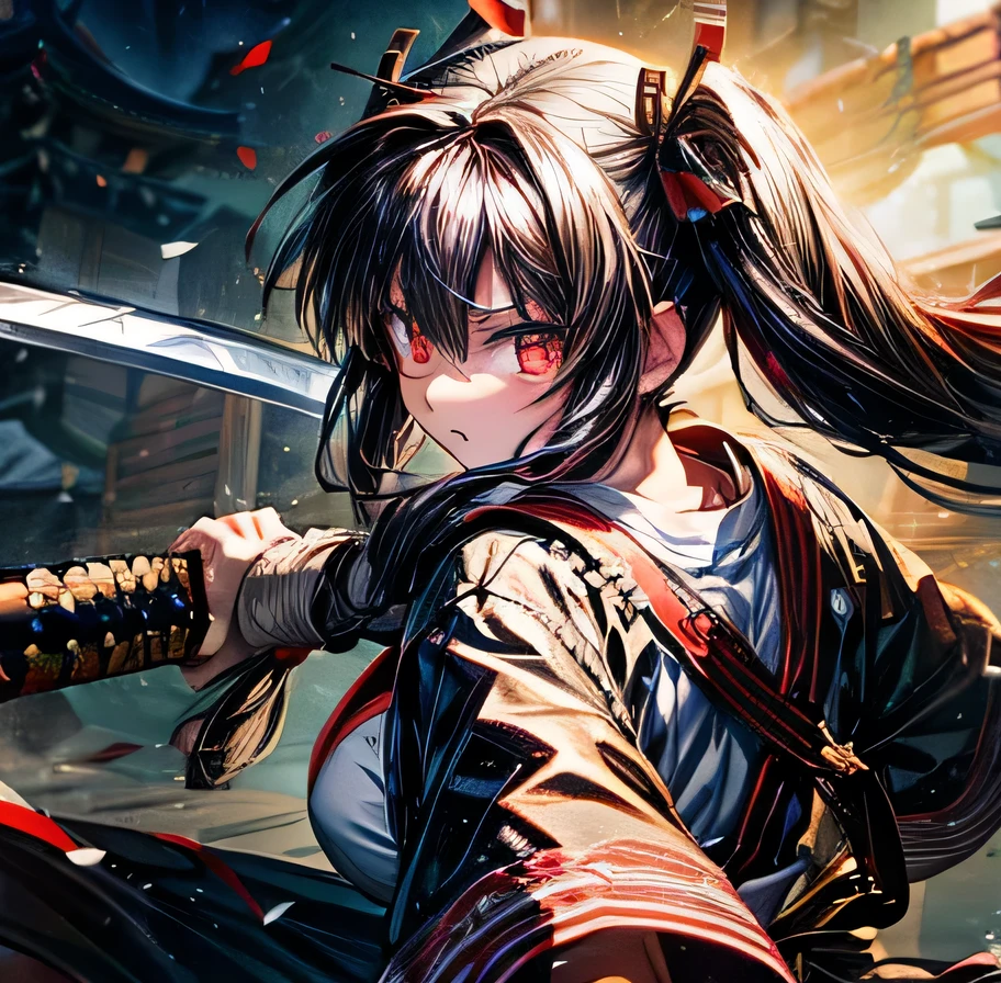 Black Hair Twin tails Yagyu Shinkage-ryu Sword Master's License Presence Fit Tosei Gusoku armor Japanese sword Beauty swordsmanship Yan Fei's Sword Nine Swords One Yen Stance Swordless Capture front Surrounded by Enemy Samurai Whole body