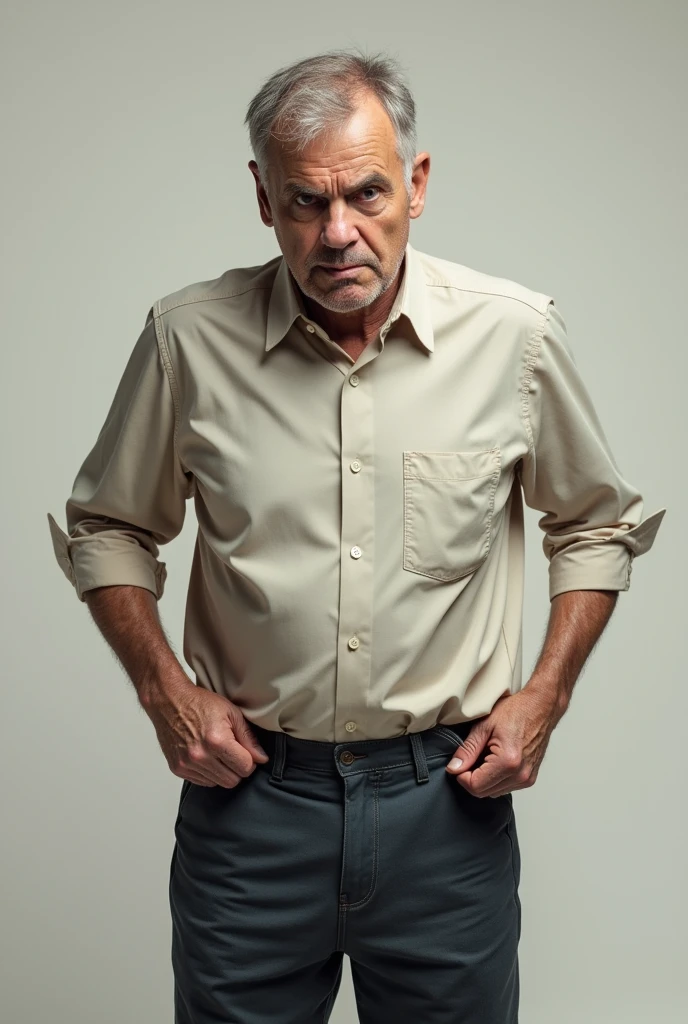 Man holding onto his pants 
