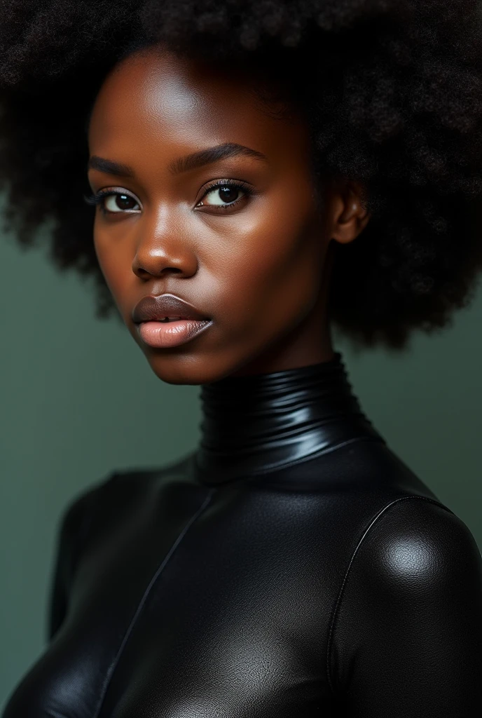 african woman, young, naked, afro, dimples, thick belt around neck, black shiny latex bodysuit, close-up, UHD, retina, masterpiece, accurate, anatomically correct, textured skin, super detail, high details, high quality, award winning, best quality, highres
