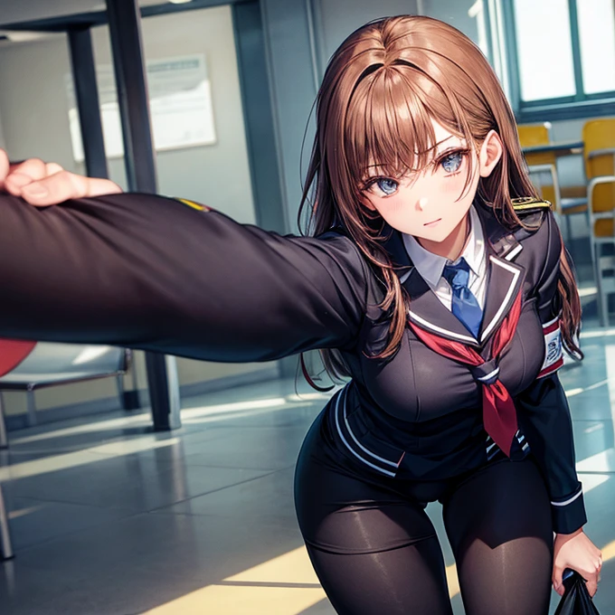The penis is growing A woman in a school uniform and leggings