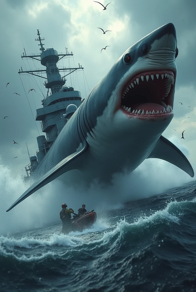 6-eyed great white shark attacks warship