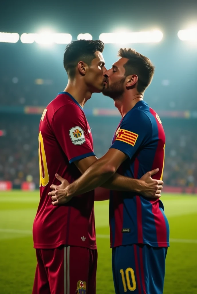 Cristiano Ronaldo kissing Messi