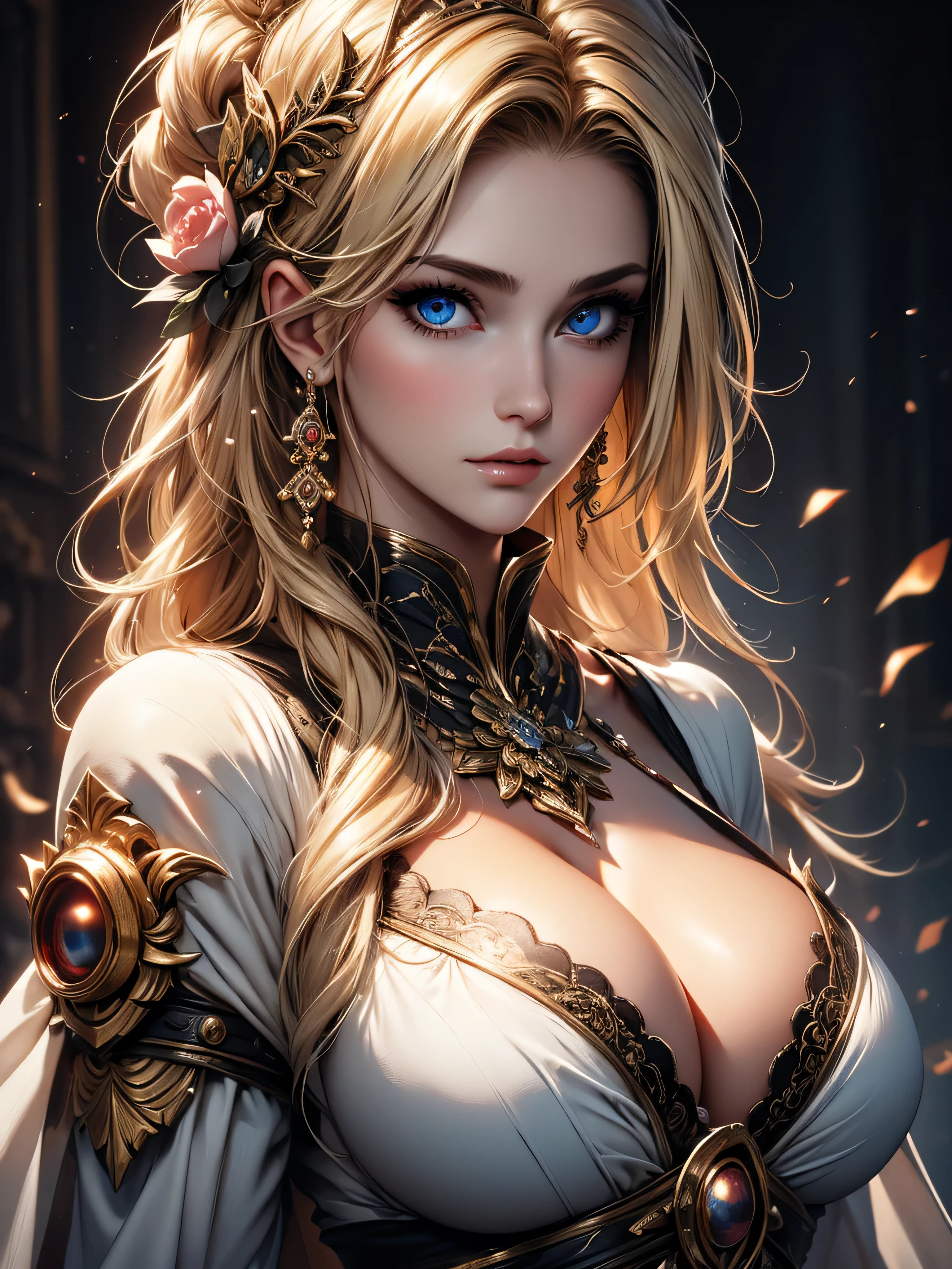 best qualityer, work of art, big boobies, (breasts big), Detailed texture skin, detailed cloth texture, face detailed, super detaill, 8K, intricate-detail, 1 girl, 30 years old, hight contrast, High resolution eyes, blond