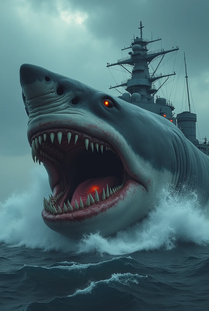 Great white shark with 6 eyes destroys warship