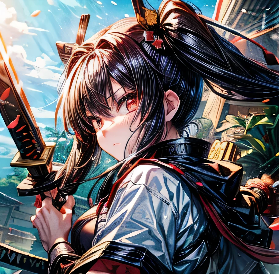 Black Hair Twin tails Yagyu Shinkage-ryu Sword Master's License Presence Fit Tosei Gusoku armor Japanese sword Beauty swordsmanship Yan Fei's Sword Nine Swords One Yen Stance Swordless Capture front Surrounded by Enemy Samurai Whole body