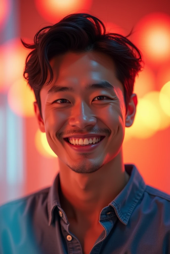 Handsome asian guy, smiling, Bright background, Hyper realistic, high' resolution, cinematic, ultra hd, 3d