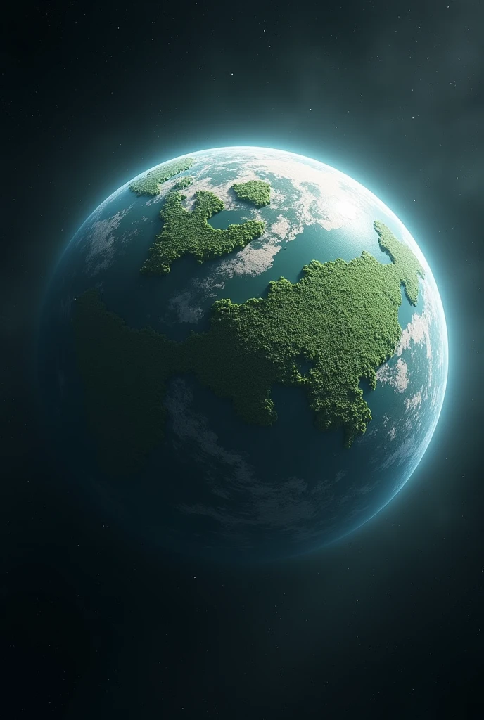 A gray planet, with a little water, the most visible planet in space, image coming from space. Planet with more grass and more water, more gray