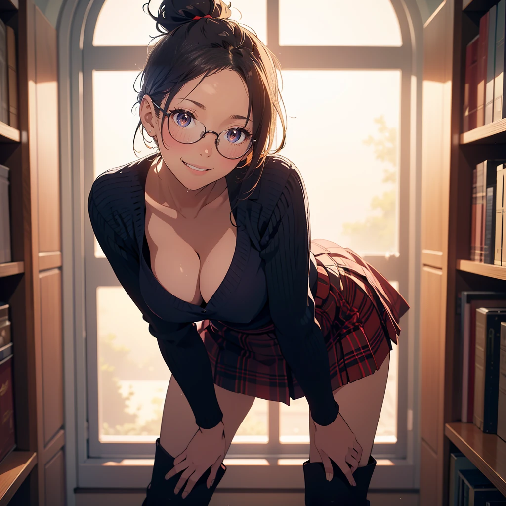 (masterpiece), (best quality), (ultra-detailed), (best illustration), (best shadow), (absurdres), Female, 25 years old, looking at viewer, medium breasts, 1girl, shy, nsfw, orgasm face, climax, glasses, light smile, 