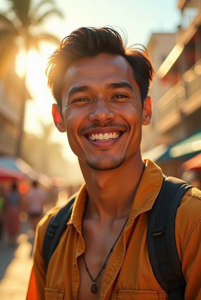 Handsome filipina guy, smiling, Bright background, Hyper realistic, high' resolution, cinematic, ultra hd, 3d