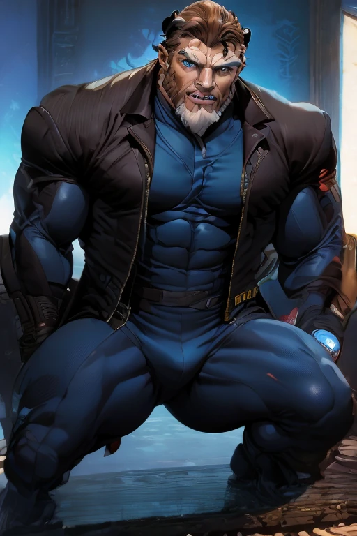 X men,the beast,big blue muscle body, wearing xmen suit