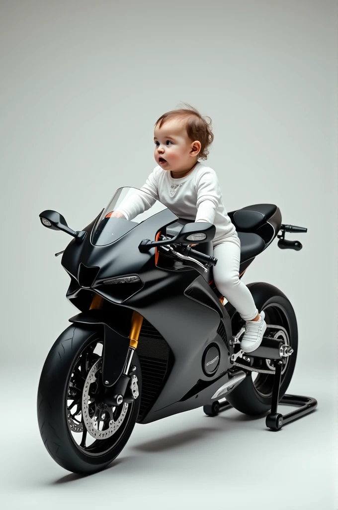 Baby in white and black mz es trophy 250/2 motorcicle