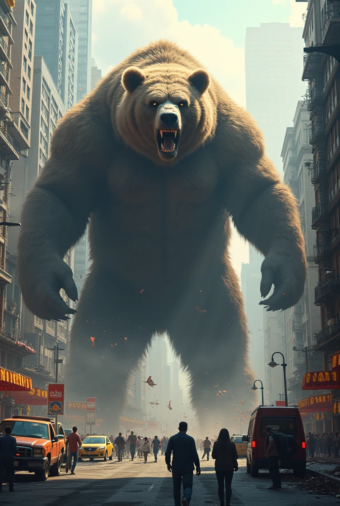 A giant bear destroying a city