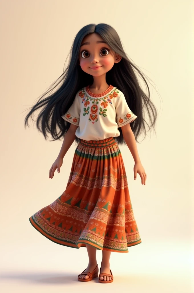 Create a full body animated Guatemalan girl with no background behind 