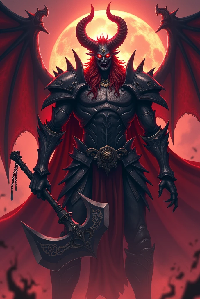 Demon king anime, Big magic axe, armor, monster