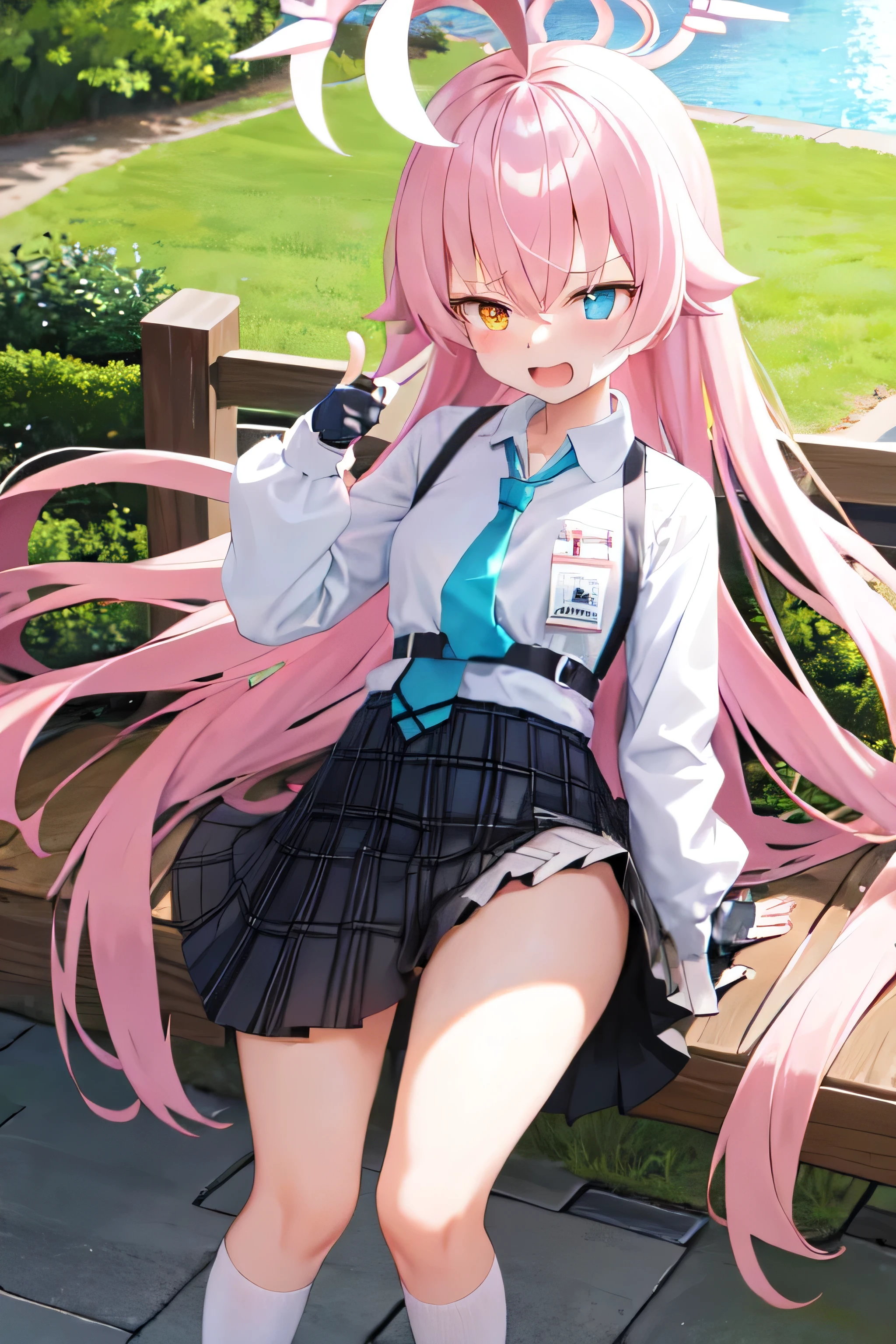 masterpiece, Highest quality, Very detailed, One Girl, Hoshino, White shirt, Pleated skirt, Are standing,
Outdoor,good,anger