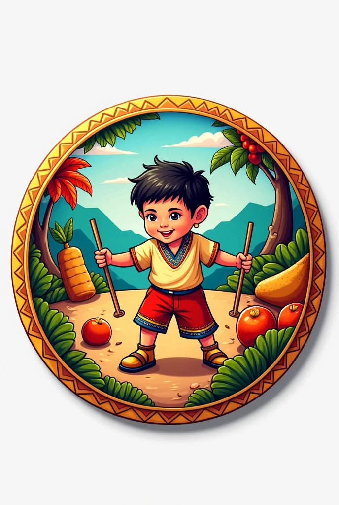 Create a badge for children with a theme of traditional games and typical food from El Salvador