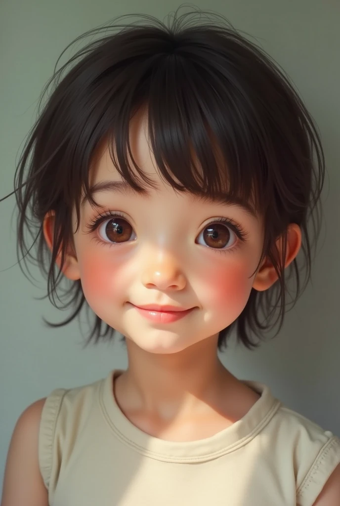 (Short haircut)), adorable, 1 girl, (face to face), , baby face, hf body portrait, (face details: 1), (eye details: 1), ((tiny breasts)).nude