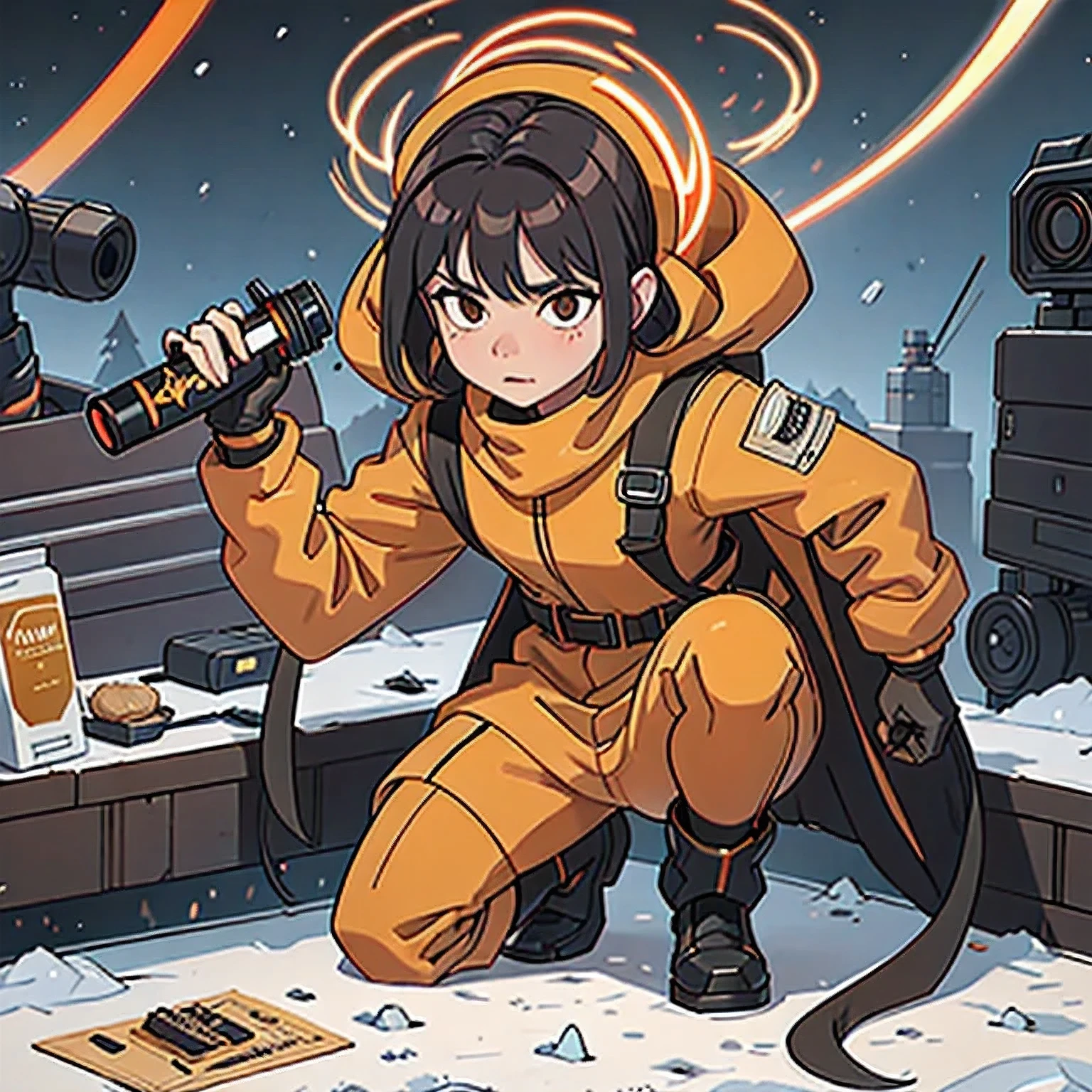 Black gold silk cyberpunk mine snow light orange rough linen cloak Trump lightsaber space squat 1:6 Miniatures,illustration