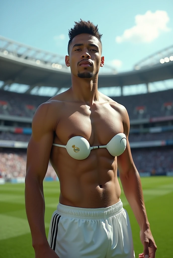 vinicius junior with female silicone breast implants at santiago bernabeu