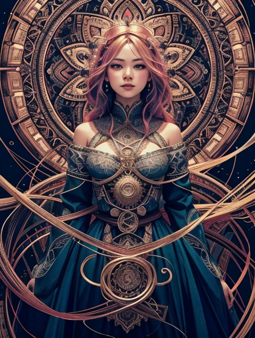 Official Art, unity 8k wallpaper, Super detailed, beautifully、aesthetic, masterpiece, Highest quality, (zenTangle, Mandala, Tangle, enTangle), (Fractal Art:1.3) , One girl, Very detailed, Dynamic Angle, Cowboy Shot, The most beautiful form of chaos, elegant, Brutalist design, Vibrant colors, Romanticism, James Jean, Robbie Dowie Anton, Ross Tran, Francis Bacon, It was freezing cold, Adrian's genius, Petra Cortright, Gerhard Richter, takato yamamoto, Ashley Wood, Atmospheric, Ecstasy of Musical Notes, I can see the flowing notes