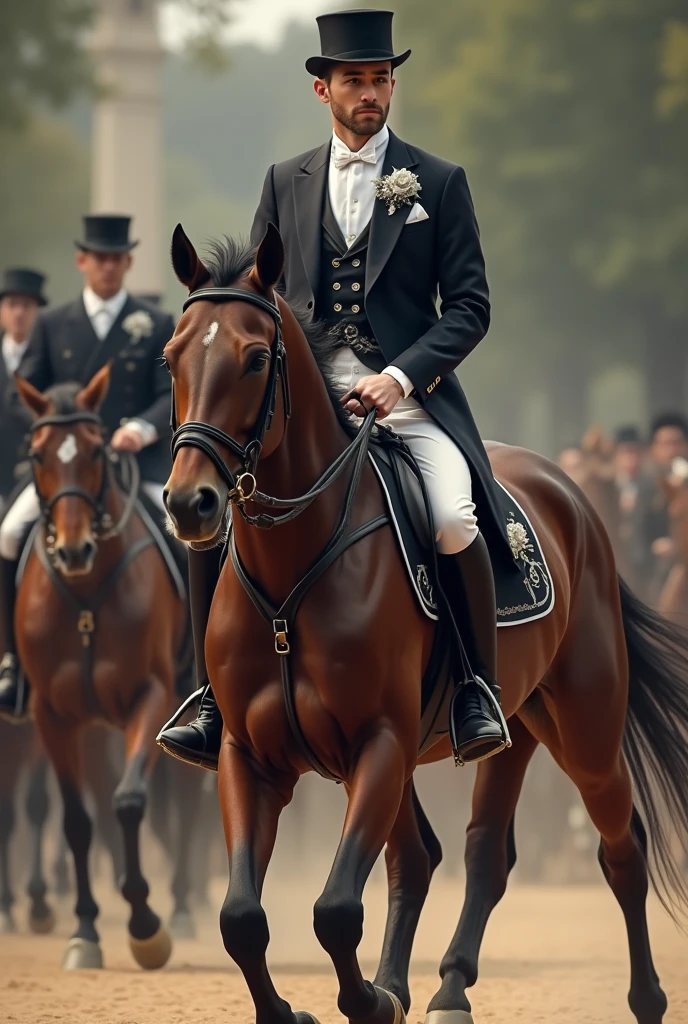 jockey, cabalgata, fine suit, with grey flowers