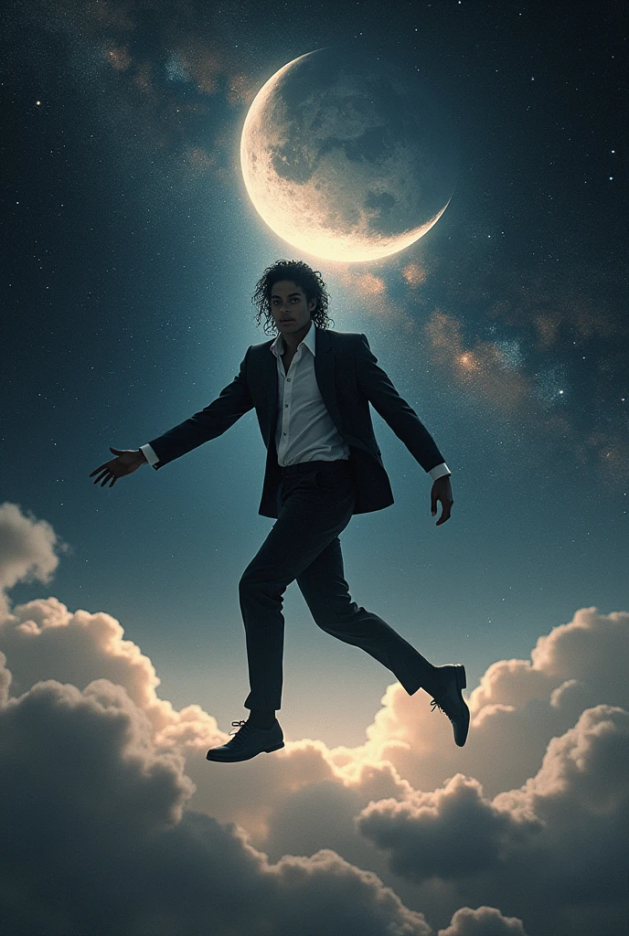Michael Jackson moonwalking in the sky