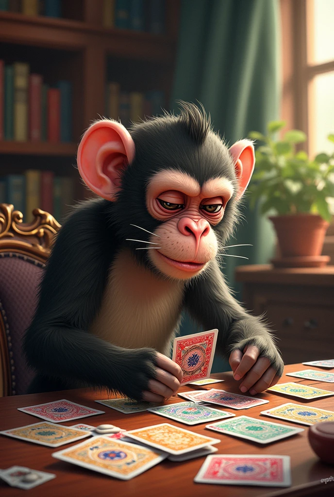A monkey playing strategy card games