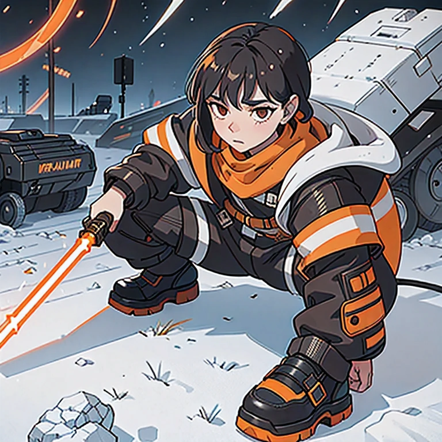 Black gold silk cyberpunk mine snow light orange rough linen cloak Trump lightsaber space squat 1:6 Miniatures,illustration