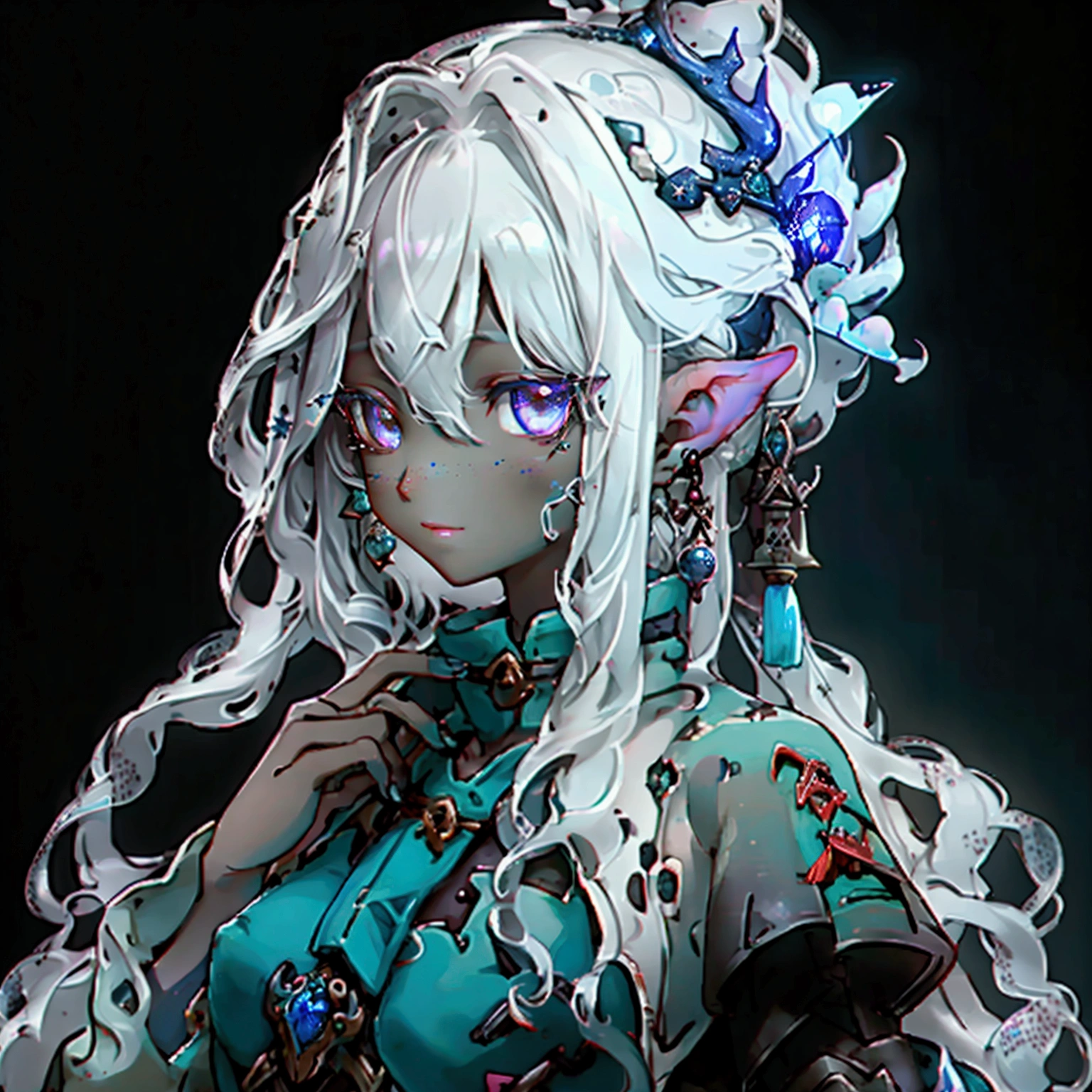 dark skinned firbolg with freckles. silver eyes. frizzy hair.