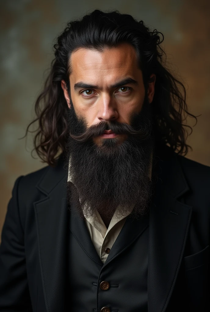 strong man dark hair long beard 19th century