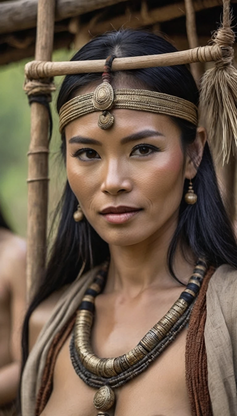 (Asian woman), ((หน้าbeautiful)), (detailed face), (Female shaman), ((naked)), ((See bare feet)),((full body)), (long distance shot)
, ((loincloth)), Female shaman, tied up, suspended, in an ancient ritual, in the middle of a village, with beautiful and intense facial features
, surrounded by many warriors fighting and many injured or fallen. The scene is strong and intense
, Beautiful girl with slim abdominal muscles: 1.4, Six pack abs: 1.4, Chest Botox, small, perfect athlete body, slim, (See the legs), legs details
, (proportional figure), very detailed image, (In ancient ceremonies), (outdoor), (Many villagers), (In traditional Thai costume), (Stand and look)
, realistic, Highly detailed, perfect composition
, beautiful, There are complicated details., Incredible detail
, Artistic photography in 8k, There are too many details., Masterpiece