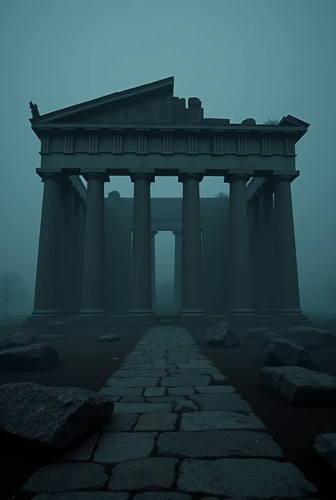 Large dark and old spooky Greek temple 
