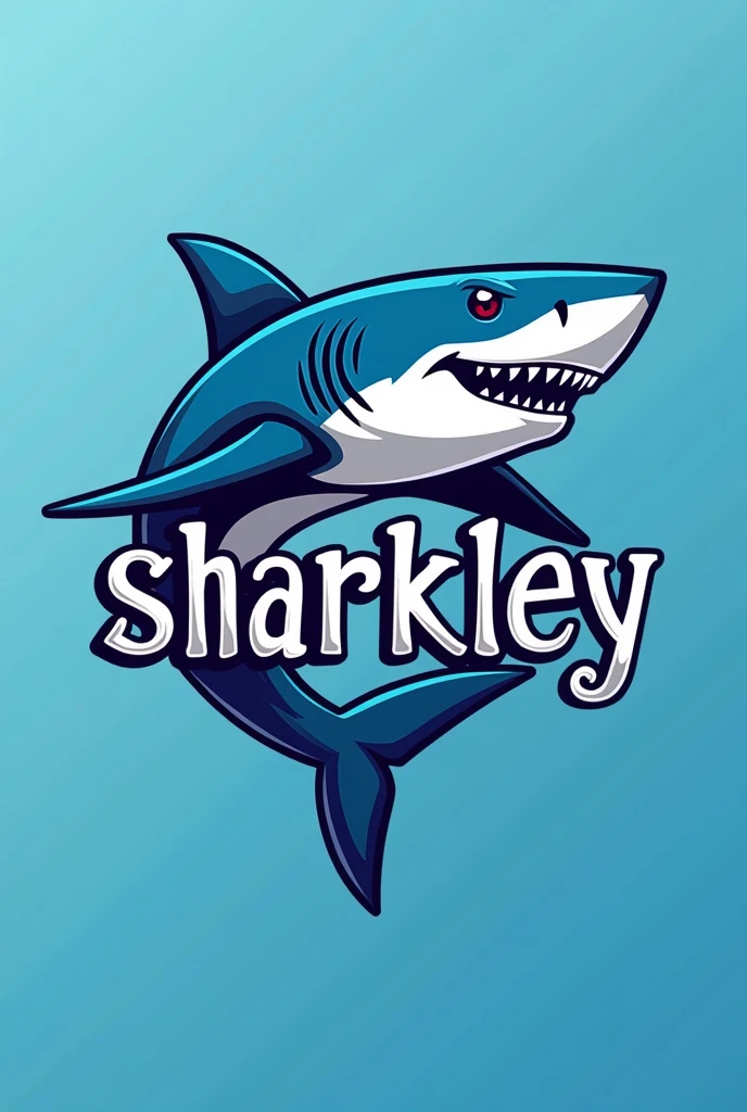 The word "sharkley" formed with a shark logo